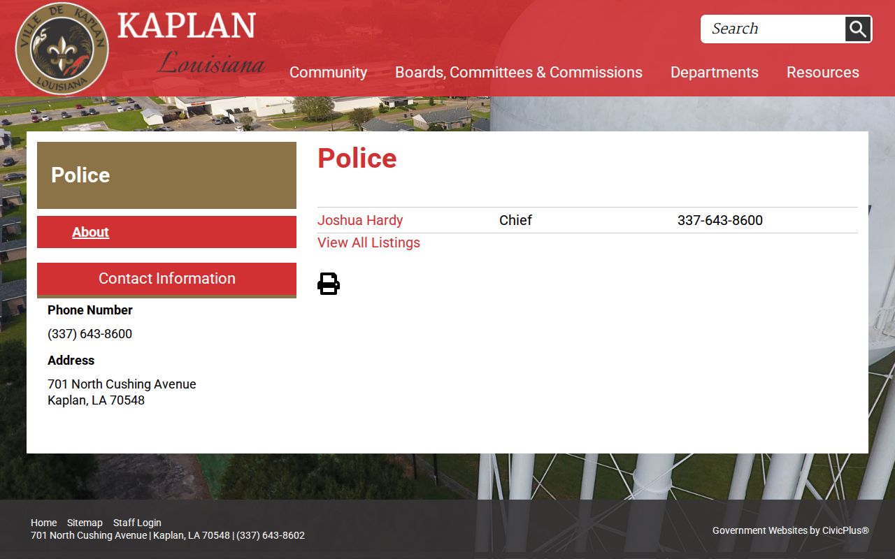 Kaplan Police Department source for recent arrest record requests