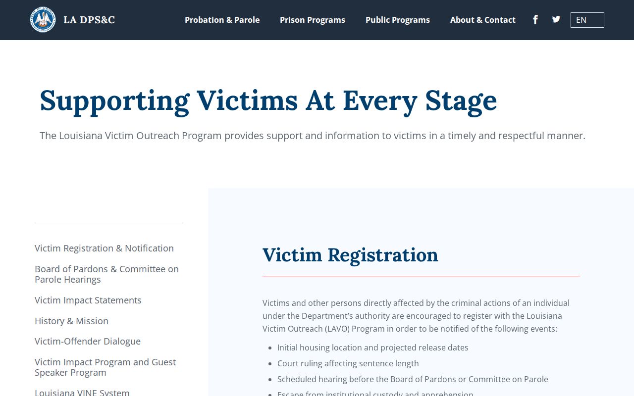Louisiana DPS and Corrections VINE custody alert information